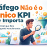 Ilustração digital mostrando um profissional de marketing segurando uma lupa sobre um símbolo de dólar, cercado por recursos visuais baseados em dados, como gráficos de receita e funis de leads. O título em negrito "Tráfego Não é o Único KPI Que Importa" e o subtítulo "Como Provar que Seu Marketing Está Funcionando" enfatizam a importância do impacto nos negócios em relação às métricas de tráfego tradicionais, tudo isso em um fundo vibrante e colorido.